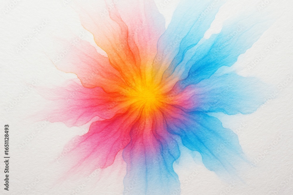 Poster abstract colorful light burst effect with soft flowing petals in watercolor style on white backgroun