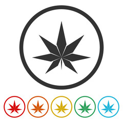 Cannabis marijuana abstract logo. Set icons in color circle buttons
