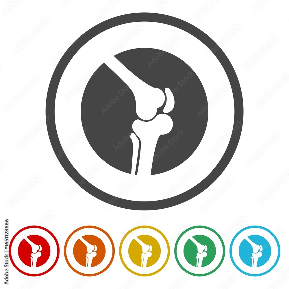 Poster Knee joint icon. Set icons in color circle buttons