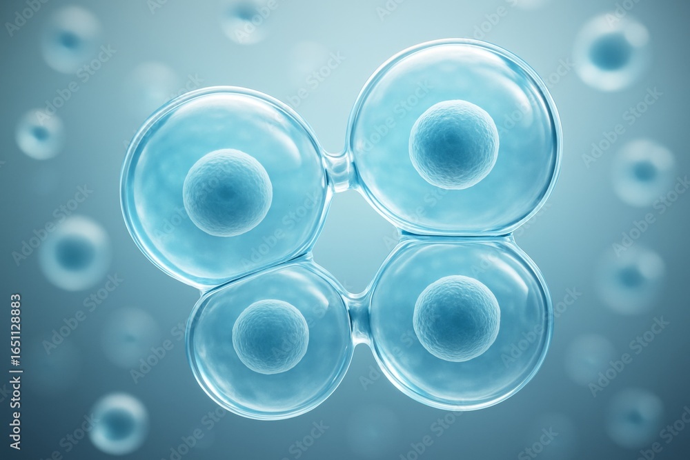 Aufkleber abstract biological illustration showing cell division with glowing light effects and soft backgroun