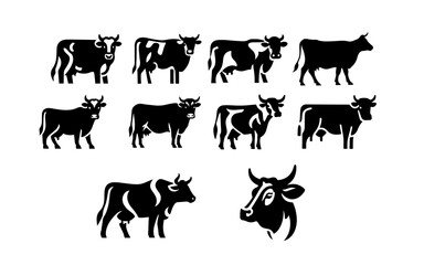 Silhouettes of Various Cow Breeds for Design Purposes