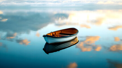 Small Fishing Boat Mirror Lake