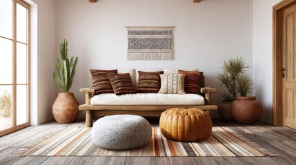 Cozy Southwest Corner with Floor Pillows and Kilim Rug