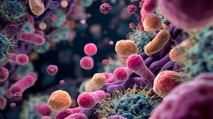 Awesome photo of macro view of healthy gut bacteria and microbes.