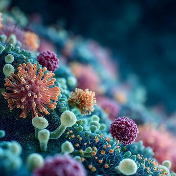 Awesome photo of macro view of healthy gut bacteria and microbes.