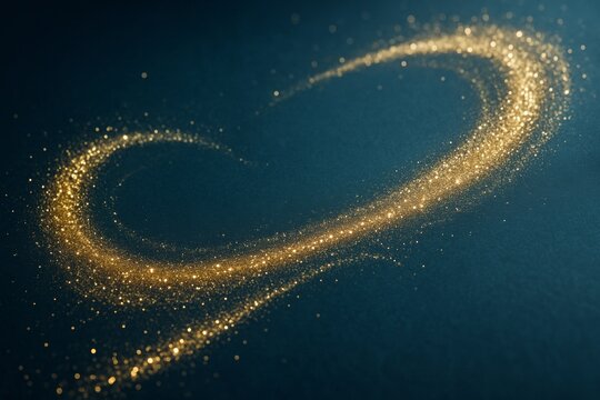 Abstract golden light trail forming a heart shape on dark background, symbolizing love, energy, and romance in magical glowing concept. Ai generative