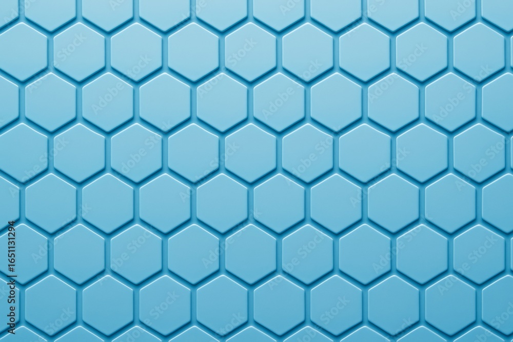 Poster abstract geometric hexagon pattern in light blue with 3d depth effect and soft lighting on modern ba