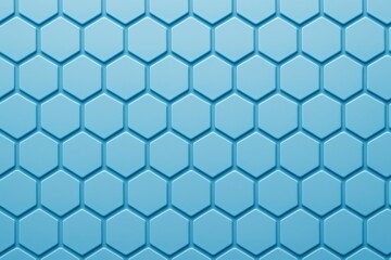 Fototapeta premium Abstract geometric hexagon pattern in light blue with 3D depth effect and soft lighting on modern background. Concept of futuristic digital surface. Ai generative