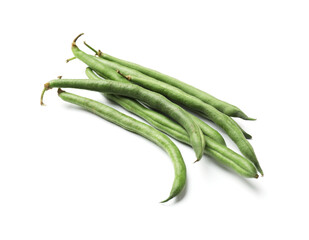 Fresh green pea pods isolated on white