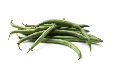 Fresh green pea pods isolated on white