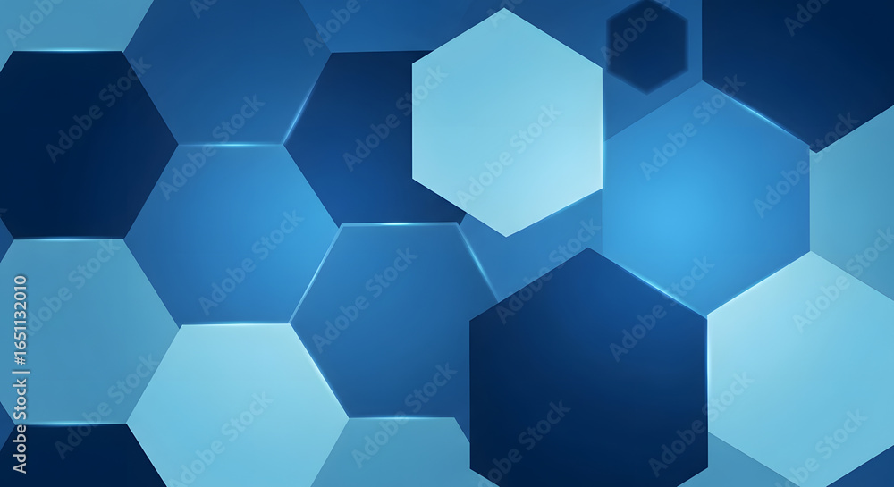 Poster abstract blue hexagonal pattern with various shades and sizes, creating a modern design.