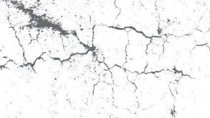 Cracked and damaged white wall texture background with rugged details. Close up cracked concrete wall texture in black and white background 