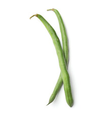 Fresh pea pods isolated on white, top view