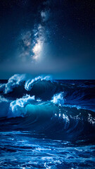 Night ocean waves under moonlight