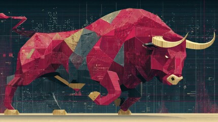 Geometric bull, digital art, financial market