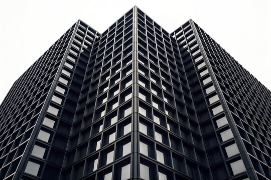 Modern Symmetrical Building with Grid Windows | Architectural Geometry, Urban Design, Tall Structure Perspective - Powered by Adobe