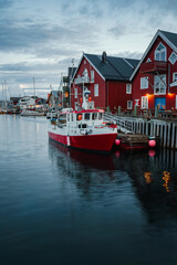 Picturesque fishing village of Henningsvær on the Lofoten Islands, Norway. Traditional colorful...
