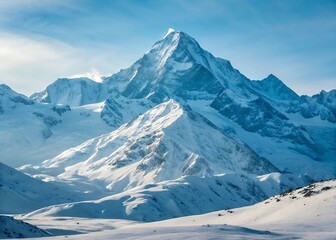 Obraz premium Falling Photo Cards with Snowy Mountain Peaks View