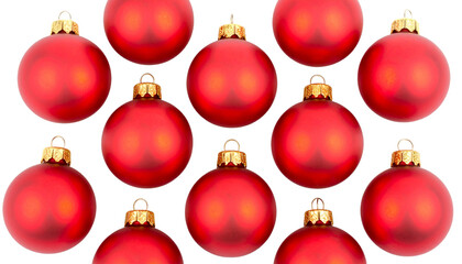 Red and gold glass Christmas baubles hanging as a festive holiday decoration