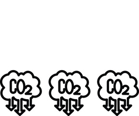 Cloud co2 reduction vector icons. Cloud co2 symbol with down arrow vector outline and silhouette icon set. Reduce co2 gas icon set