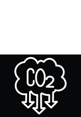Cloud co2 reduction vector icons. Cloud co2 symbol with down arrow vector outline and silhouette icon set. Reduce co2 gas icon set