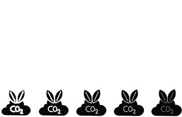 Cloud co2 reduction vector icons. Cloud co2 symbol with down arrow vector outline and silhouette icon set. Reduce co2 gas icon set