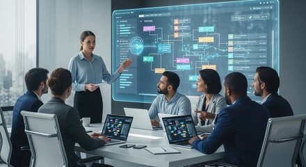 Business Team Meeting, Interactive Presentation, Data Flow Diagram