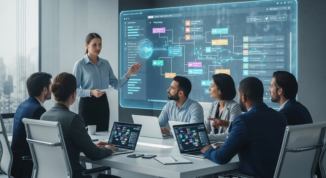 Business Team Meeting, Interactive Presentation, Data Flow Diagram