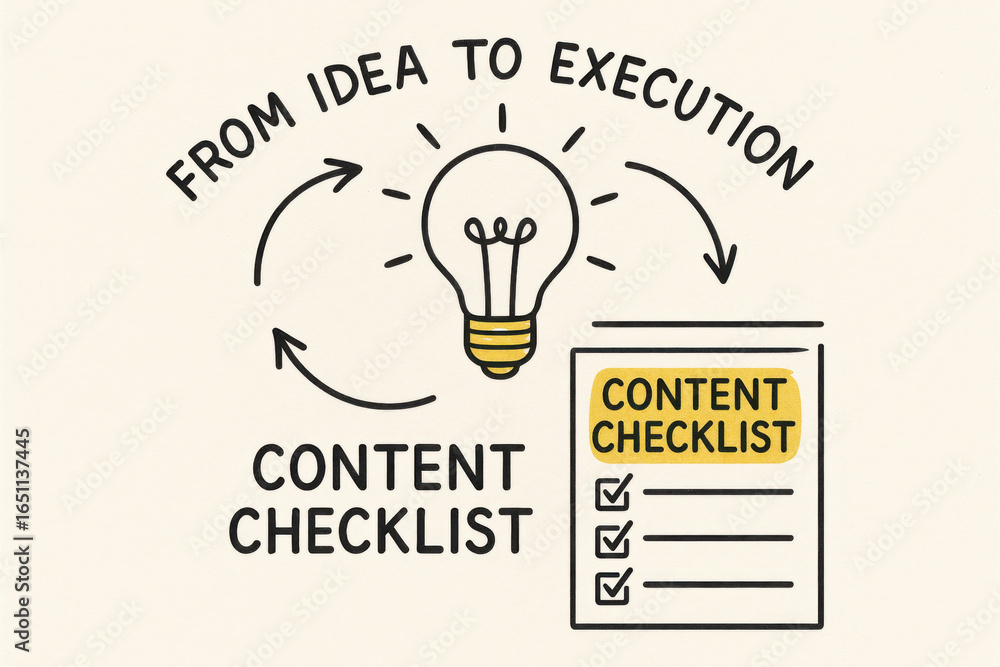Aufkleber from idea to execution content checklist with light bulb and checklist concept illustration