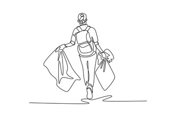  Community volunteer concept. Single line draw design. Vector graphic illustration