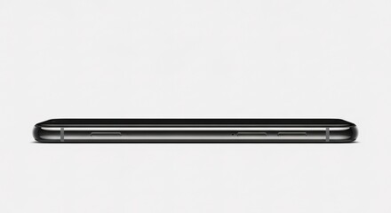 Close-up side view of a modern black smartphone with silver frame on a clean white background