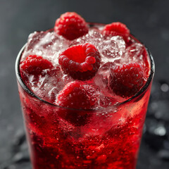 Cocktail drink with raspberries and ice
