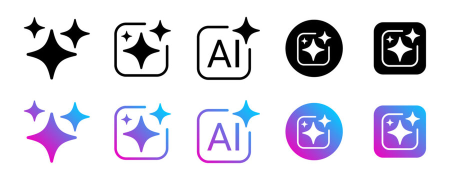 Generative AI logo icon with sparkle star with square button. concept of Artificial intelligence and Machine learning for app and web.