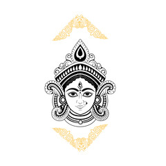 Black-white detailed face of goddess durga.