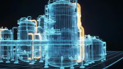 3D Model of a Refinery with Transparent Lines - Powered by Adobe