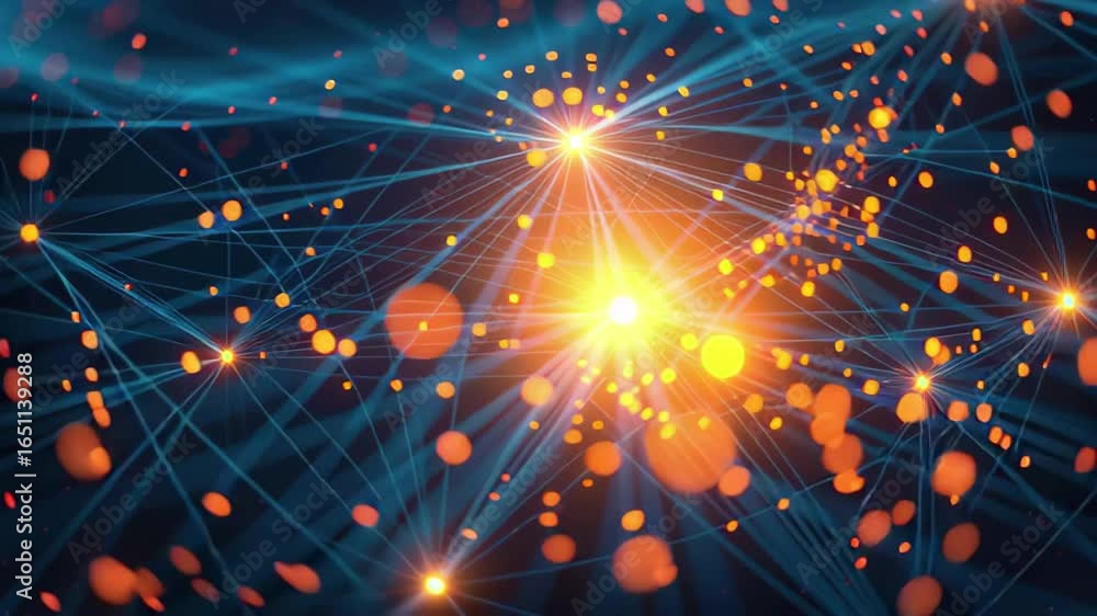 Poster visual representation of digital connections highlighting network patterns in a dark background