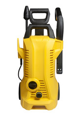 Yellow pressure washer on a white backdrop, perfect for all your cleaning needs.