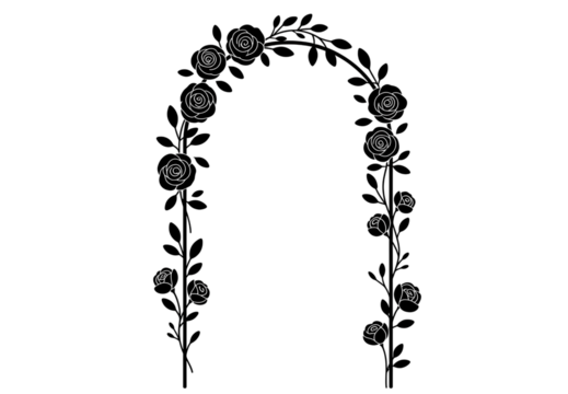 Elegant rose archway silhouette decorative element for romantic garden and wedding designs transparent background