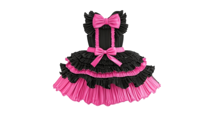 PNG a black dress with a pink ruffled skirt on a transparent background