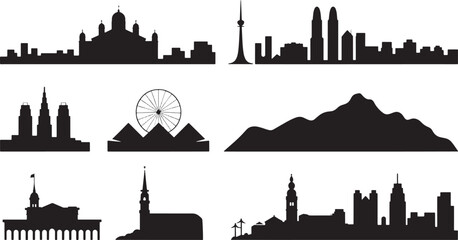 Diverse City Skyline Silhouettes Vector Pack for Global Travel and Architecture Projects