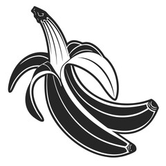 Stylized black and white illustration of a partially peeled banana bunch with a bold outline and clean lines on a white background