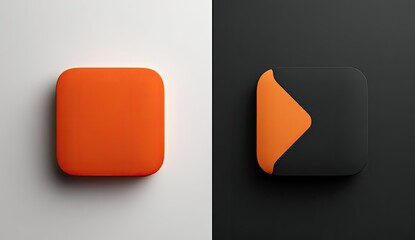 Two square icons, orange and black, with a curved orange edge