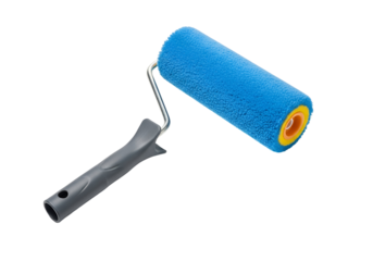 A Close-Up of a Blue Paint Roller Isolated on a Black Background for Painting Tools and Home