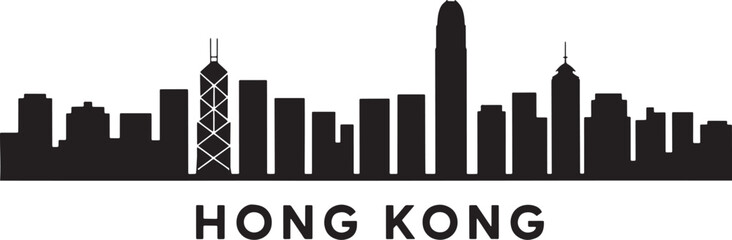 Hong Kong Cityscape Silhouette Vector Illustration with Modern Architecture Design