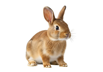 Fototapeta premium Adorable brown rabbit sitting on black background with alert posture and soft fur