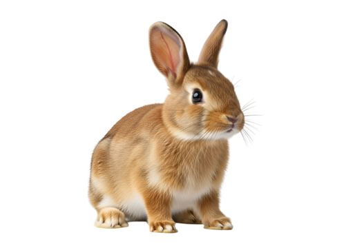 Adorable brown rabbit sitting on black background with alert posture and soft fur