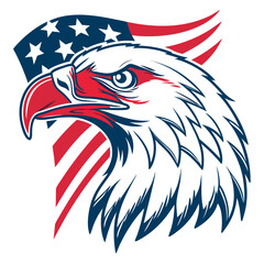 Majestic bald eagle head in profile with american flag elements symbolizing patriotism and national pride