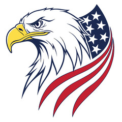 Majestic bald eagle head profile fused with the american flag symbolizing patriotism and national pride