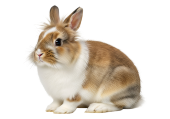 Adorable realistic bunny rabbit with soft fur and alert expression on a black background