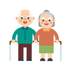 A happy elderly couple a man and a woman stand side by side holding walking canes representing companionship and senior life